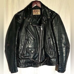 VTG 70’s Excelled USA Perfecto Motorcycle Jacket Black Leather Quilted Lining S